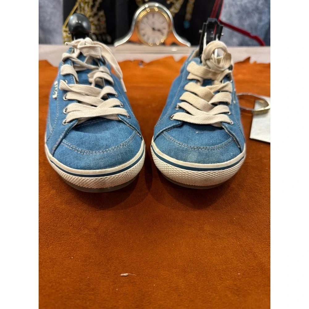 Taos Star Blue Canvas Denim Lace Up Sneakers Curves & Pods‎ Footbed Casual Shoes